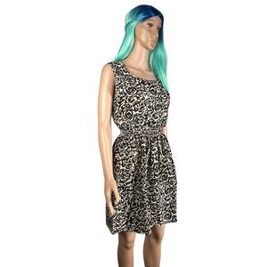 Dongxing Silky Floral Elastic-Waist Dress,Ivory Black |S/M